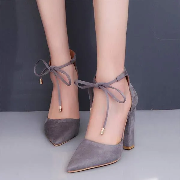 Women's High Heel Chunky Sandals with Ankle Straps and Pointed Toe 57146998C