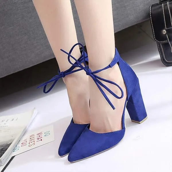 Women's High Heel Chunky Sandals with Ankle Straps and Pointed Toe 57146998C