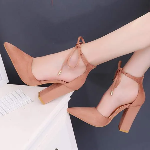 Women's High Heel Chunky Sandals with Ankle Straps and Pointed Toe 57146998C