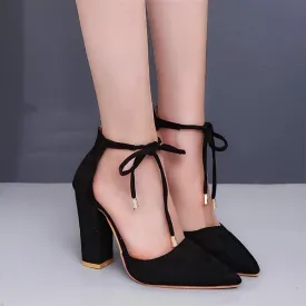 Women's High Heel Chunky Sandals with Ankle Straps and Pointed Toe 57146998C