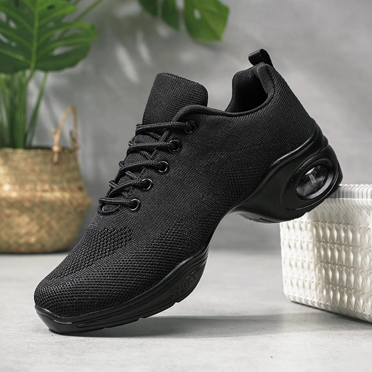 Women's Jazz Shoes Dance Trainers Lace Up Cushion Breathable Ladies Split Sole Dance Sneakers Platform Shoes